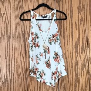 Floral halter tank with attached necklace